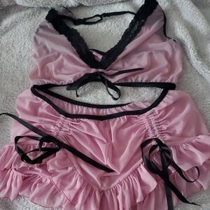 Frederick's of Hollywood Pink and Black Chemise Set